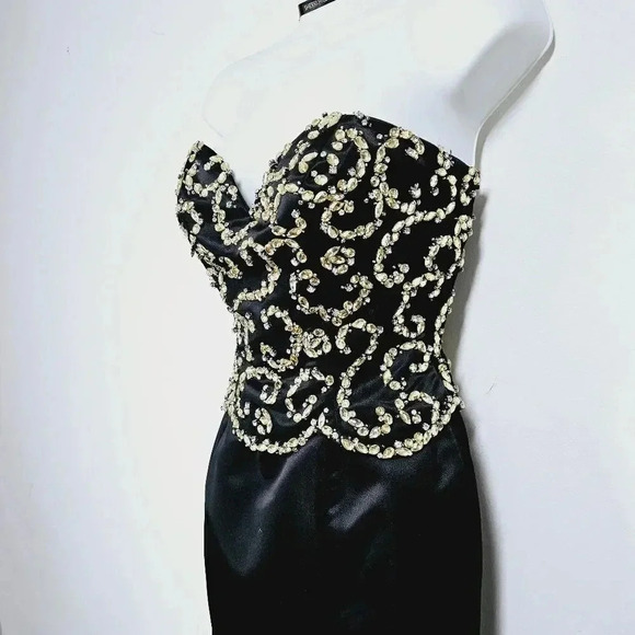 Sherri Hill black mermaid prom dress gown w gold beading 2 - Picture 4 of 13